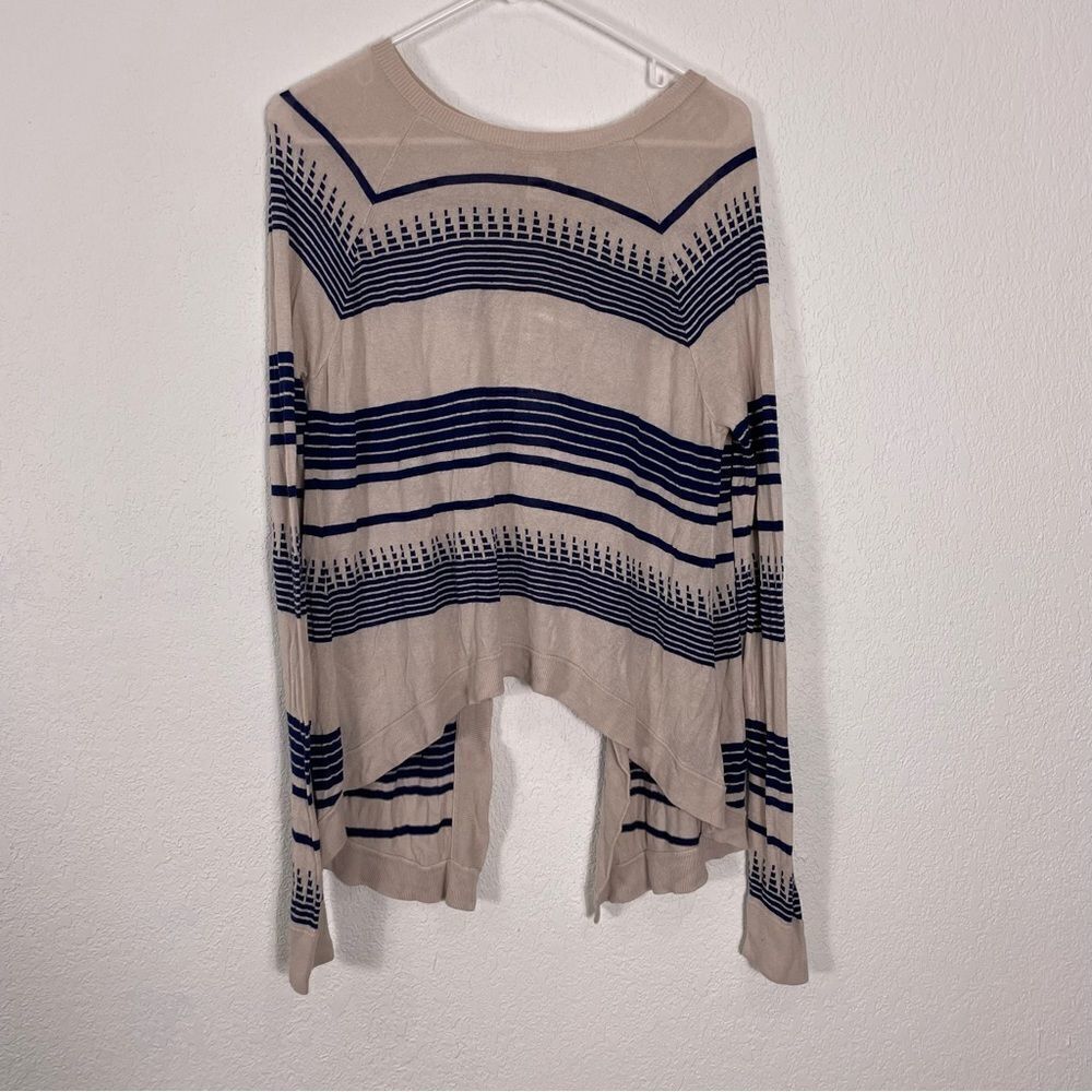 Mara Hoffman Cream & Navy Blue Striped with Open Slit Back Long Sleeve Sweater S
